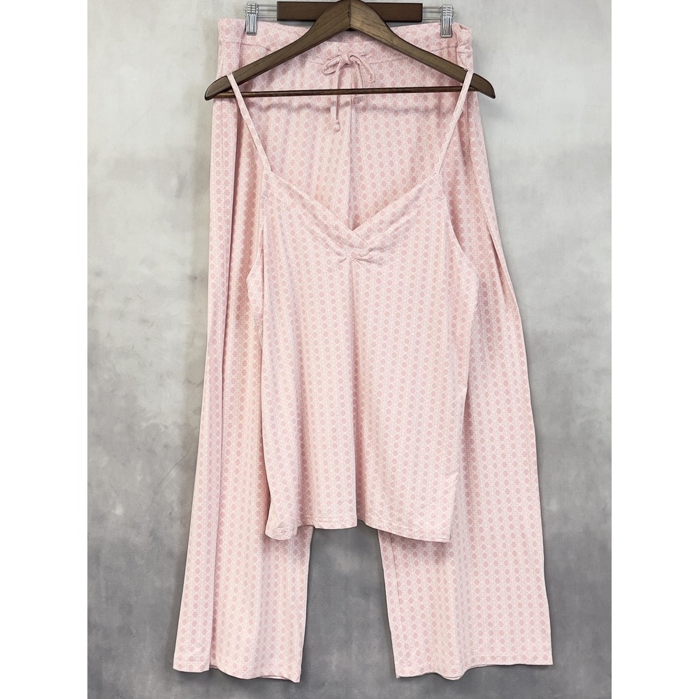 PajamaGram Pajama Set Women Large Pink Cami Wide Leg Soft Girl Pastel Comfy